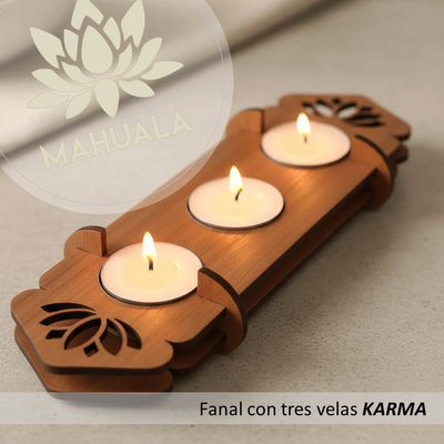 Fanal con 3 Velitas KARMA (color cedro)