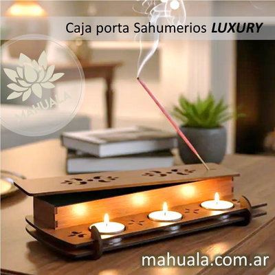 Caja Porta Sahumerios con 3 velitas LUXURY