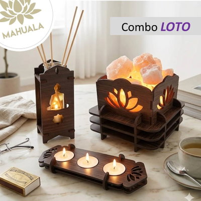 Combo LOTO - "Lámpara De Sal + Difusor Aromas + Fanal Portavelas" - MAHUALA