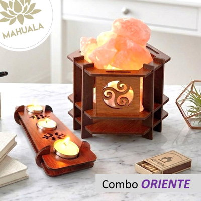 Lámpara de Sal del Himalaya + Fanal con Velas - Modelo ORIENTE