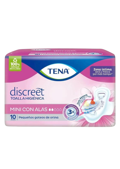 Toallita Femenina Mini Con Alas x 10 Unidades Tena Discreet