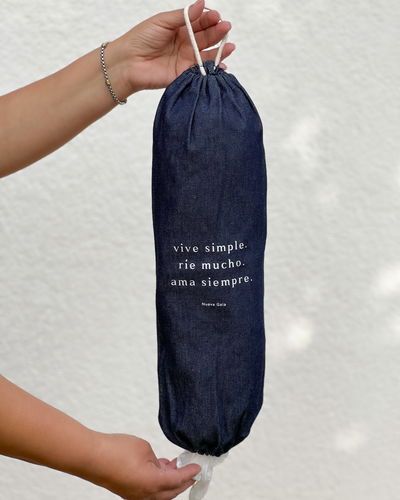 Guarda bolsas (vive ríe ama - azul jean)