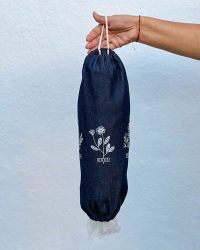 Guarda bolsas (sueña, crea, sonríe - azul jean)