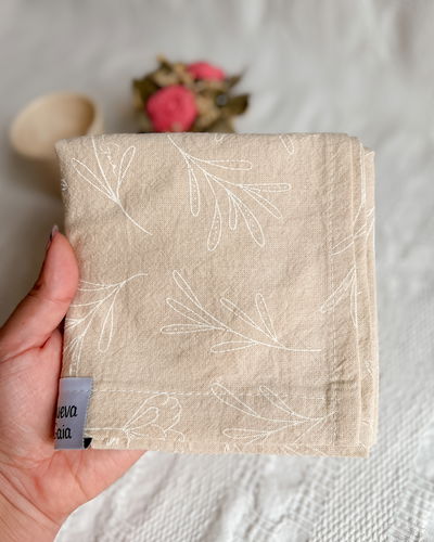 Set de repasadores: tusor y nido de abejas (hojas - beige)