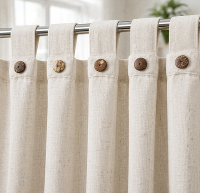 CORTINA AMBIENTE RAFIA CRUDA C/ BOTON 1.40 X 2.10