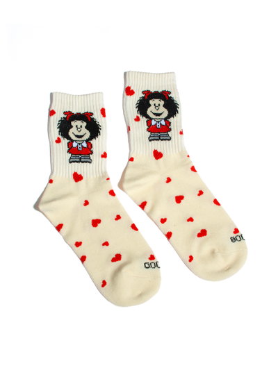 Medias 3/4 Mafalda Corazones Beige