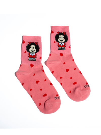 Medias 3/4 Mafalda Corazones Rosas