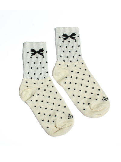 Medias 3/4 Beige Lunares Moño Coquette 