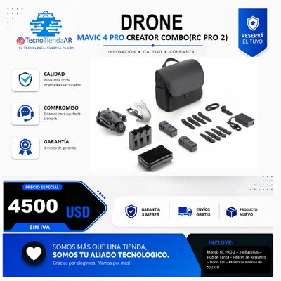 Dron Dji Mavic 4 Pro 512gb Creator Combo Dji Rc Pro 2 - USD 4500 A PEDIDO