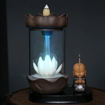 LLUVIA DE HUMO CON PORTA SAHUMERIO Y LUZ - 17 cm