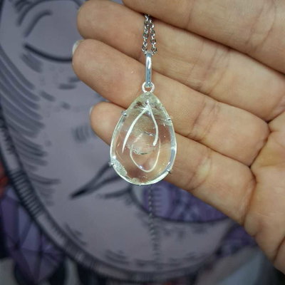 DIJE CUARZO CRISTAL - Gota grande con engarce