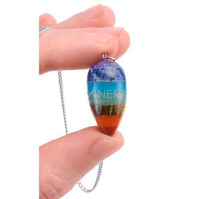 PÉNDULO 7 CHAKRAS GOTA INVERTIDA DE PIEDRA