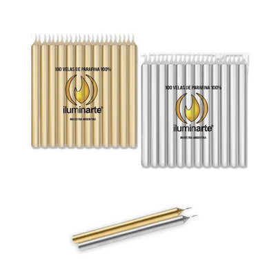 VELAS DORADAS / PLATEADAS LARGAS DE PARAFINA 20 cm - Iluminarte