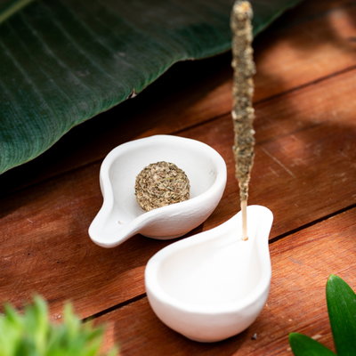 SAHUMADOR Y PORTA SHAUMERIO CERÁMICA CHICO