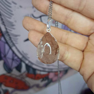 DIJE CUARZO RUTILADO - Gota grande con engarce