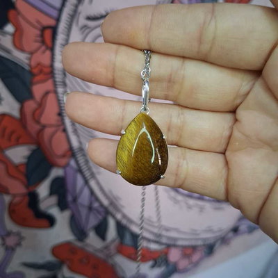 DIJE OJO DE TIGRE - Gota grande con engarce