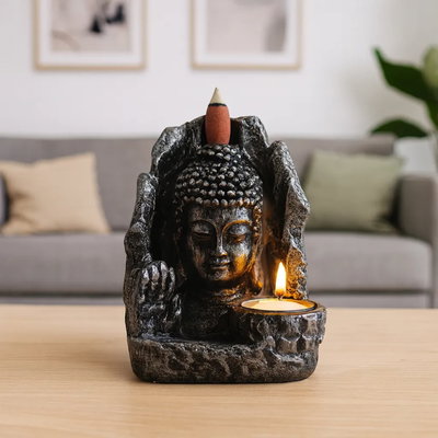 CASCADA DE HUMO BUDA CON PORTAVELAS - Yeso