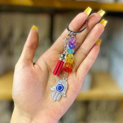 LLAVERO 7 CHAKRAS MANO DE FÁTIMA CON OJO TURCO