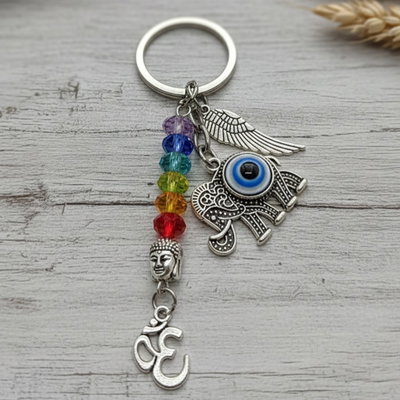 LLAVERO 7 CHAKRAS ELEFANTE CON OJO TURCO