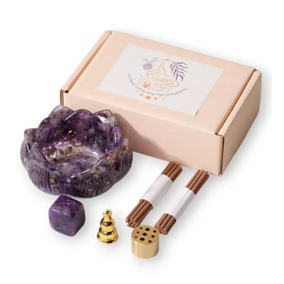 KIT PORTA SAHUMERIOS Y PORTA VELAS - Cristales naturales y resina