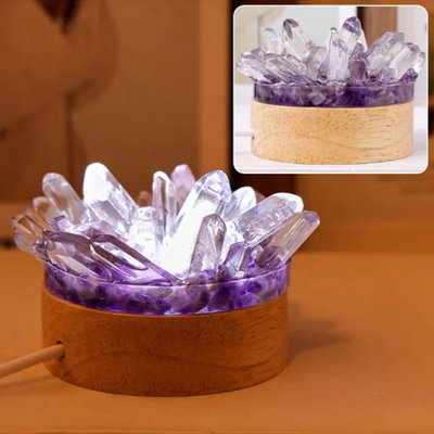 LAMPARA LED DE PUNTAS DE CUARZO CRISTAL Y AMATISTA