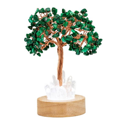 LAMPARA LED ARBOL DE AVENTURINA VERDE Y PUNTAS DE CUARZO CRISTAL