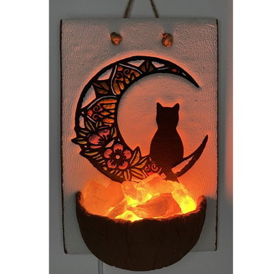 LAMPARA DE SAL COLGANTE GATO EN LA LUNA