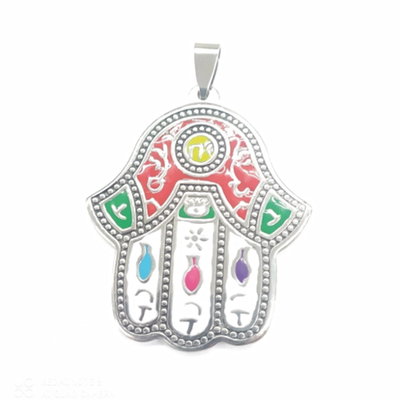 DIJE MANO DE FATIMA ESMALTADA GRANDE - Acero quirúrgico
