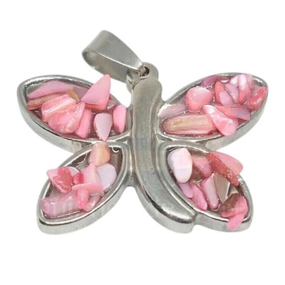 DIJE MARIPOSA CON ÁGATA FUCSIA - Acero quirúrgico