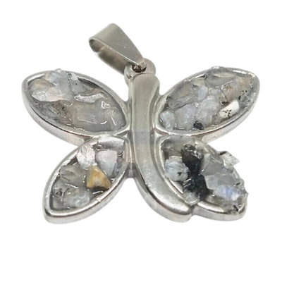 DIJE MARIPOSA CON CUARZO Y TURMALINA - Acero quirúrgico