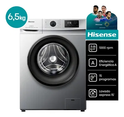 Lavarropas Automático Hisense Carga Frontal 6.5 Kg Gris Platinum