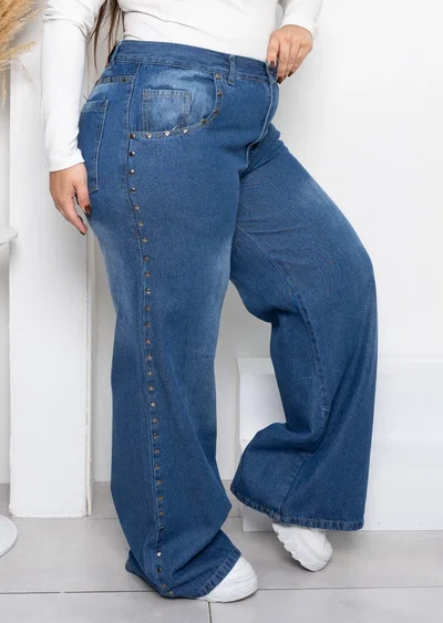 Wide leg azul + tachas 