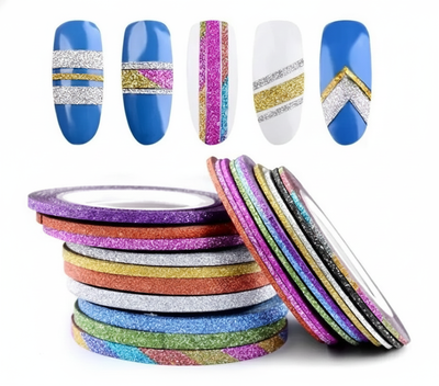 CINTAS ADHESIVAS P/UÑAS PURPURINA - 1mm - VARIOS COLORES