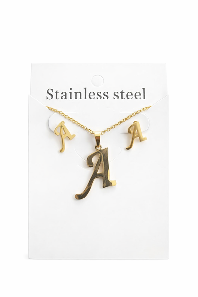 SET AROS + COLGANTE ACERO QUIRURGICO "LETRAS" - VARIOS MODELOS