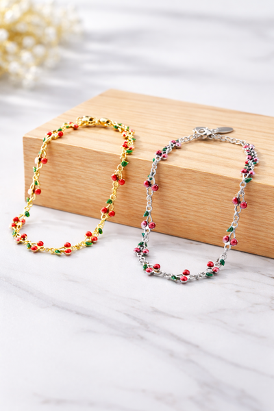 PULSERA ACERO QUIRURGICO DIJES CHERRY - VARIOS COLORES