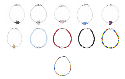 PULSERAS ACERO QUIRURGICO CON MOSTACILLA Y DIJES - VARIOS MODELOS