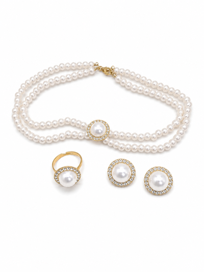 SET COLLAR DOBLE + AROS + ANILLO PERLLA