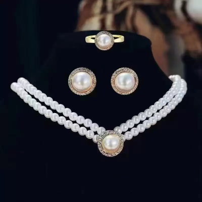 SET COLLAR DOBLE + AROS + ANILLO PERLLA