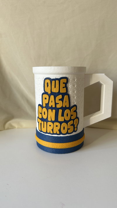 Jarra blanca boca "Que pasa con los turros"