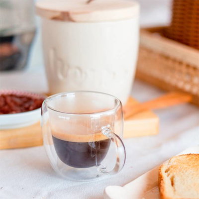 Taza de café doble vidrio con asa 80cc