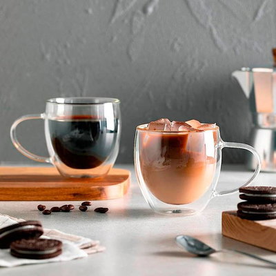 Taza de café doble vidrio con asa 250cc