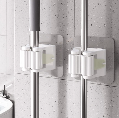 Soporte Sujeta Escoba Con Adhesivo Pack X2 Unidades Blanco