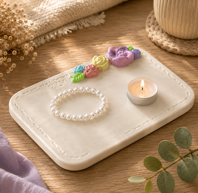 Bandeja rectangular con flores 
