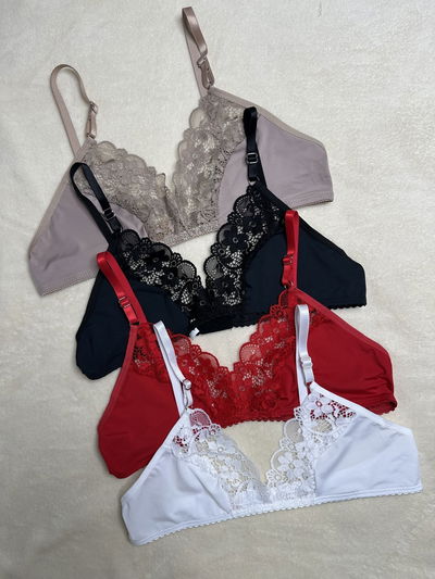 CONJUNTO BRALETTE ENCAJE Y MICROFIBRA -4 TALLES-