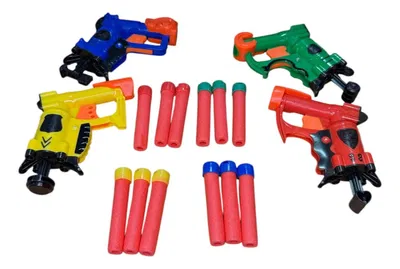 4 Pistola Lanza Dardos Hasbro Chica, 16 Dardos Goma Espuma