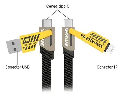 Cable 4 En 1 Usb Universal Lightning Tipo C Con Luz Led Negro