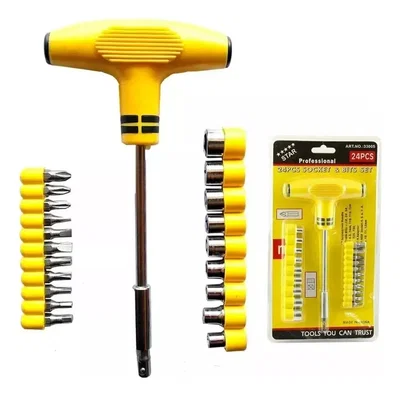 Kit llave T con destornilladores y tubos x24pcs