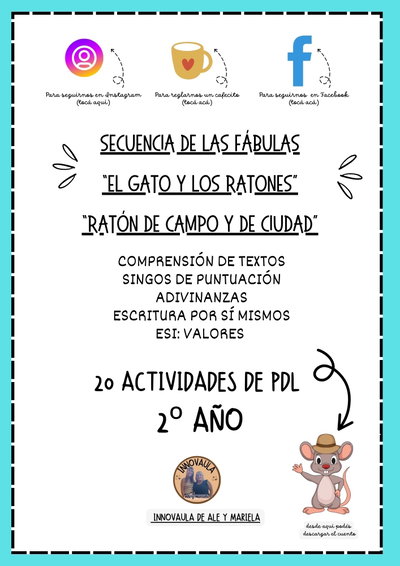 Fábulas: “El gato y los ratones” “Ratón de campo y de ratón de ciudad” para 2º año.