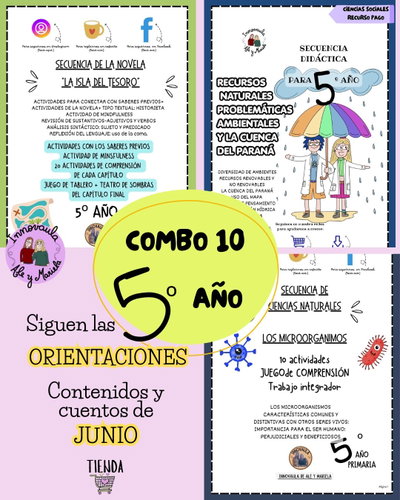 COMBO 10 5ºaño (La isla del tesoro+microorganismos+Recursos naturale)