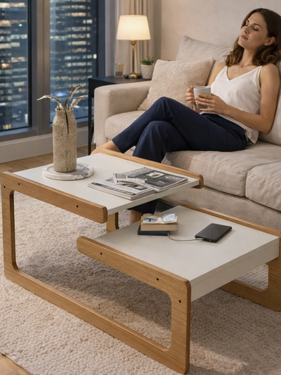 Mesa Ratona Nórdica De Diseño Minimalista En Melamina Blanco